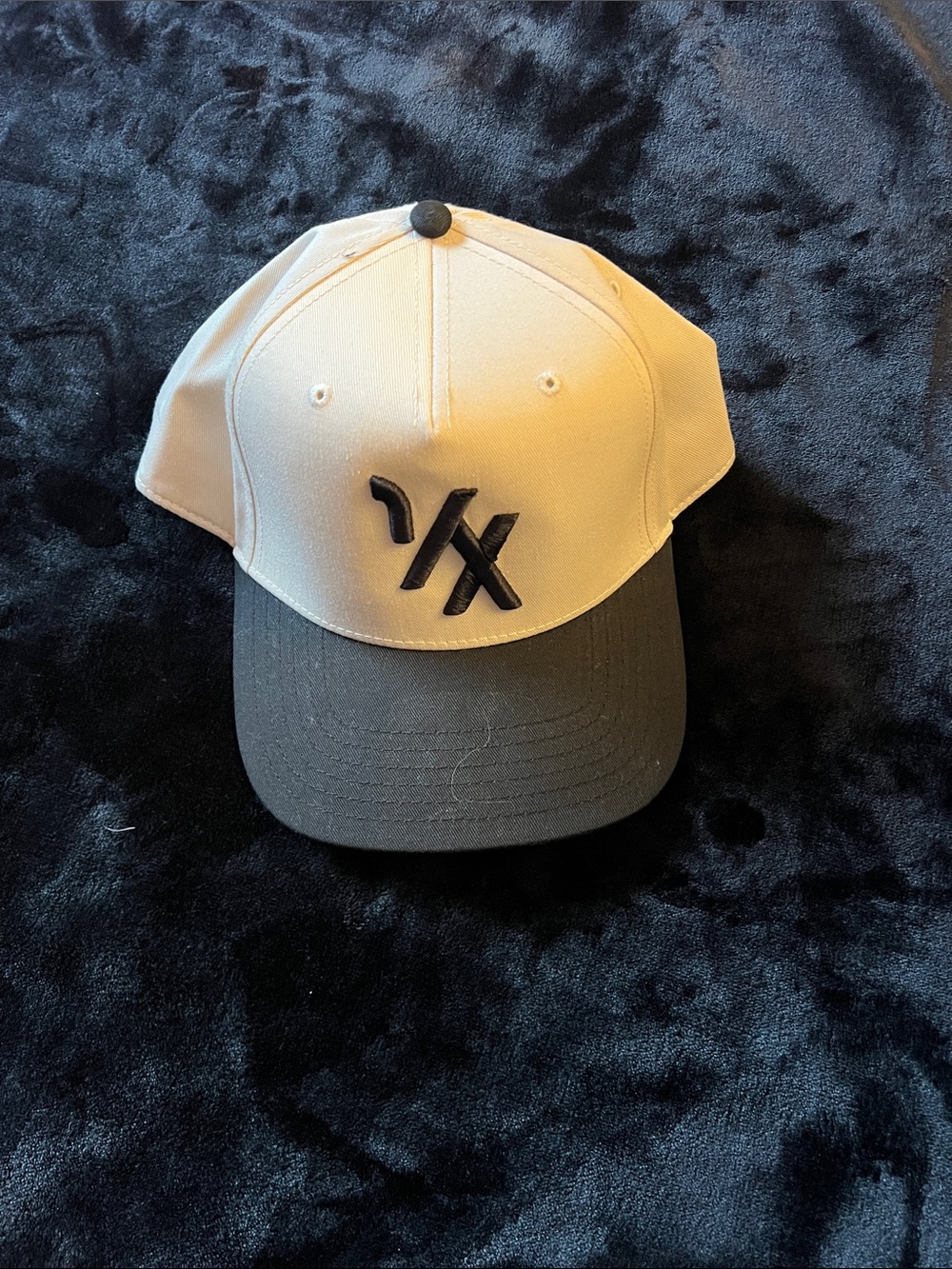 Two-Tone White and Black Baseball Cap with Raised Logo